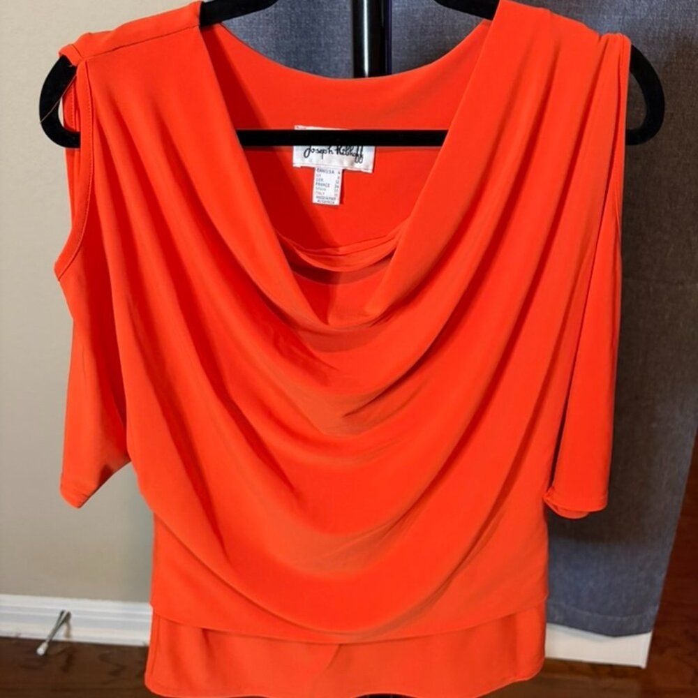 Joseph Ribkoff orange cowl neck cold shoulder blouse